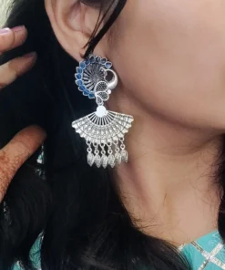 Glamaya Premium Silver Lookalike Peacock Earring Blue 2 GLAM-ER-OX-10-744071-18-5