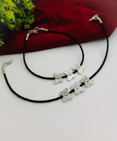 Glamaya Oxidised Butterfly Beads Trendy Anklet 1 GLAM-AN-BE-12-477798-27-5