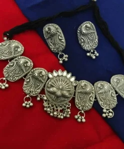 Glamaya Elegant Peacock Choker Necklace Set - Antique Black Polish Design 3 GLAM-CN-BP-60-463993-89-2