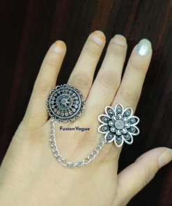 Glamaya Oxidised German Silver Adjustable Chain Finger Ring 1 GLAM-RI-OX-5F7-183769-11-7