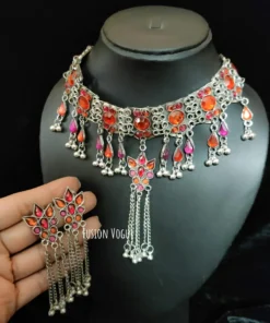 Glamaya Oxidized Afghan Choker Necklace Earring Set 6 GLAM-CN-OX-21F4-903027-35-7 Glamaya Oxidized Afghan Choker Necklace Earring Set 6 GLAM-CN-OX-21F4-903027-35-7