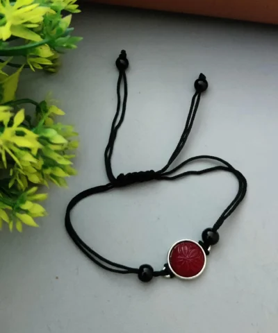 Glamaya Oxidized Red Engraved Stone Nazar Anklet 1 GLAM-AN-ST-6F7-168113-15-3