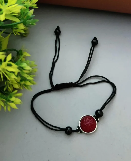 Glamaya Oxidized Red Engraved Stone Nazar Anklet 1 GLAM-AN-ST-6F7-168113-15-3