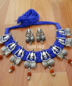 Glamaya Oxidized Trishul Thread Kolhapuri Necklace Earring Set 2 GLAM-CN-TH-70-401343-105-2