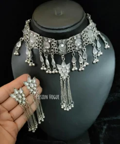Glamaya Oxidized Afghan Choker Necklace Earring Set 7 GLAM-CN-OX-21F4-903027-35-7 Glamaya Oxidized Afghan Choker Necklace Earring Set 7 GLAM-CN-OX-21F4-903027-35-7