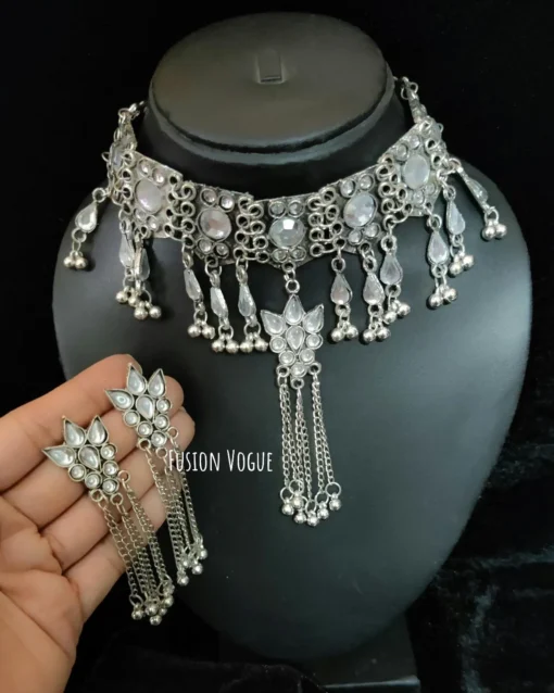 Glamaya Oxidized Afghan Choker Necklace Earring Set 7 GLAM-CN-OX-21F4-903027-35-7 Glamaya Oxidized Afghan Choker Necklace Earring Set 7 GLAM-CN-OX-21F4-903027-35-7