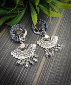 Glamaya Premium Silver Lookalike Peacock Earring Blue 1 GLAM-ER-OX-10-744071-18-5
