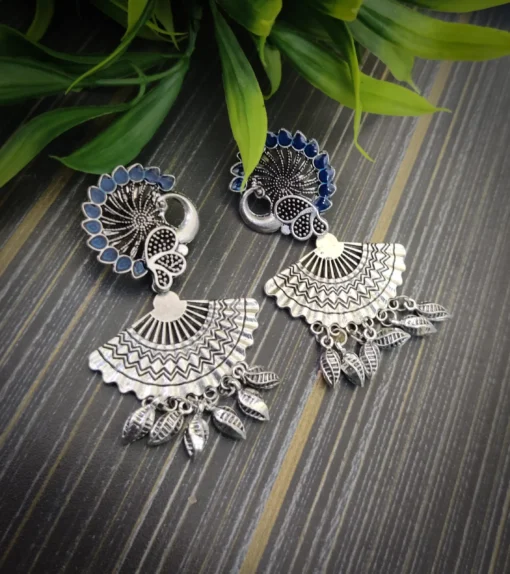 Glamaya Premium Silver Lookalike Peacock Earring Blue 1 GLAM-ER-OX-10-744071-18-5