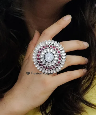 Glamaya Oxidized Jumbo Size Adjustable Ring Pink White 2 GLAM-RI-OX-15-994104-25-6