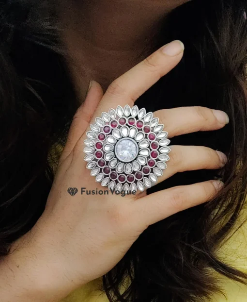Glamaya Oxidized Jumbo Size Adjustable Ring Pink White 2 GLAM-RI-OX-15-994104-25-6 Glamaya Oxidized Jumbo Size Adjustable Ring Pink White 2 GLAM-RI-OX-15-994104-25-6