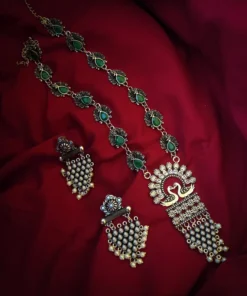 Glamaya Premium Quality Silver Lookalike Peacock Long Necklace Earring Set 1 GLAM-CN-OX-33-599630-60-5