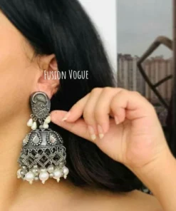 Glamaya Oxidized Jumbo Size Pearl Jhumka Earring 1 GLAM-ER-PE-60-765431-89-2