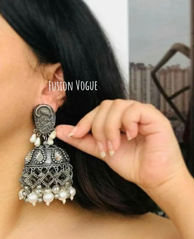 White Oxidized Earrings with Ganesha, Size: Big at Rs 150/pair in Delhi