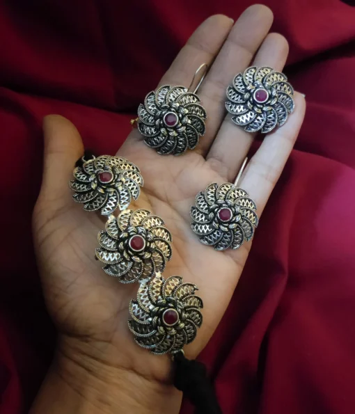 Glamaya Oxidized German Silver Choker Necklace Earring And Ring Combo Set 2 GLAM-CN-OX-25-027179-41-4 Glamaya Oxidized German Silver Choker Necklace Earring And Ring Combo Set 2 GLAM-CN-OX-25-027179-41-4