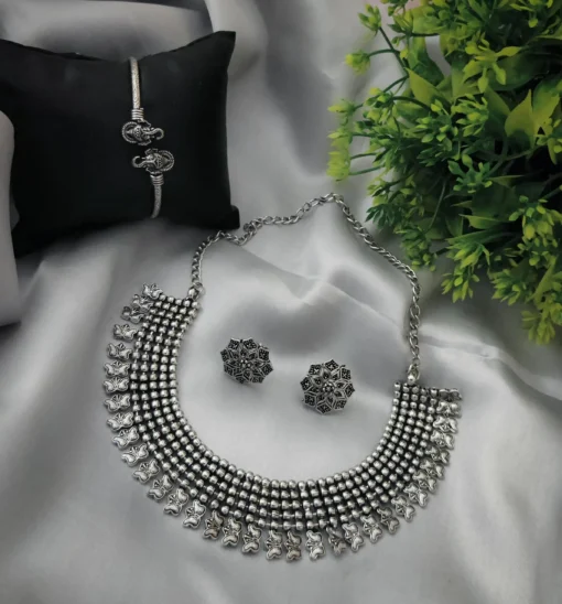 Glamaya Oxidized Choker Necklace Earring And Bracelet Combo Set 03 1 GLAM-CN-OX-47F5-827102-75-4