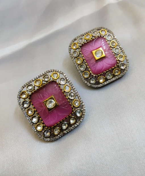 Glamaya Luxury Karbon Stone Stud Earring With Kundan Stone 1 GLAM-ER-CZ-138-336220-145-10