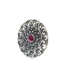 Glamaya Oxidized German Silver Jumbo Size Adjustable Finger Ring Pink 2 GLAM-RI-OX-8F3-098305-15-6