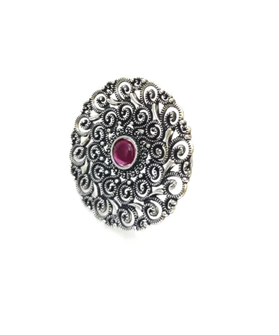 Glamaya Oxidized German Silver Jumbo Size Adjustable Finger Ring Pink 2 GLAM-RI-OX-8F3-098305-15-6