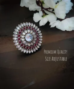 Glamaya Oxidized Jumbo Size Adjustable Ring Pink White 1 GLAM-RI-OX-15-994104-25-6
