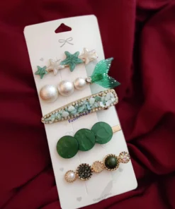 Glamaya 5 Pc Korean Style Green Barrettes Women's Hair Pin Hair Accessories 1 GLAM-HA-OX-21F4-137599-35-7