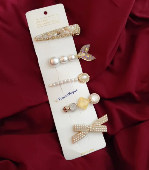 Glamaya 5 Pc Korean Style Pearl Barrettes Women's Hair Pin Hair Accessories 2 1 GLAM-HA-PE-21F4-871867-35-7