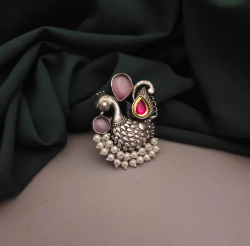 Glamaya Exquisite Peacock Monalisa Adjustable Ring - Indian Oxidised Jewelry 1 GLAM-RI-OX-14F4-638454-22-9