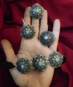 Glamaya Oxidized German Silver Choker Necklace Earring And Ring Combo Set 2 GLAM-CN-OX-25-476501-41-4