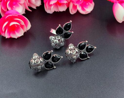 Glamaya Antique Earring Ring Combo Black 1 GLAM-CE-OX-7F8-767940-15-9