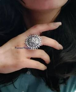 Glamaya Stylish Adjustable German Silver Finger Ring For Women 2 GLAM-RI-OX-15-713046-32-2