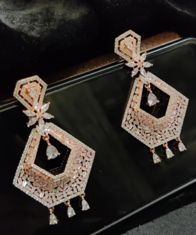 Glamaya American Diamond Dangle Party Wear Earring Rose Gold 2 GLAM-ER-CZ-228-913928-250-5