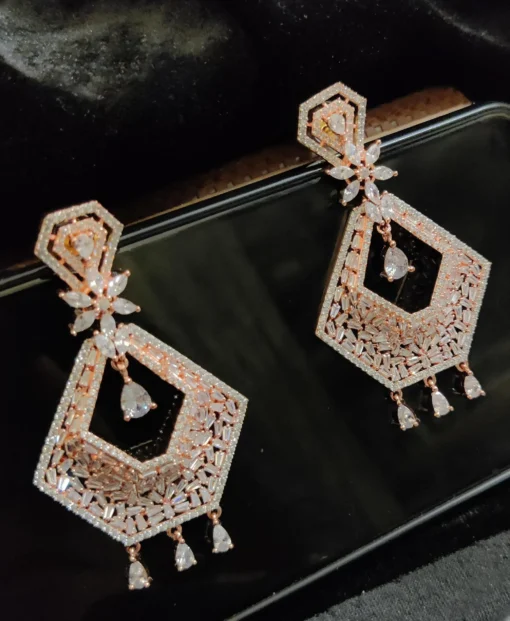 Glamaya American Diamond Dangle Party Wear Earring Rose Gold 2 GLAM-ER-CZ-228-913928-250-5 Glamaya American Diamond Dangle Party Wear Earring Rose Gold 2 GLAM-ER-CZ-228-913928-250-5