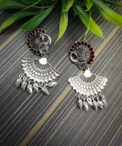 Glamaya Premium Silver Lookalike Peacock Earring Red 1 GLAM-ER-OX-10-940218-18-5