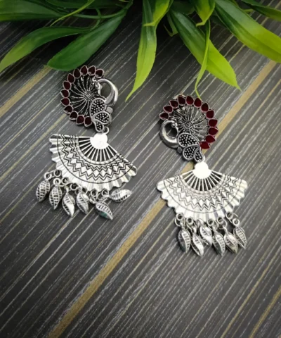 Glamaya Premium Silver Lookalike Peacock Earring Red 1 GLAM-ER-OX-10-940218-18-5