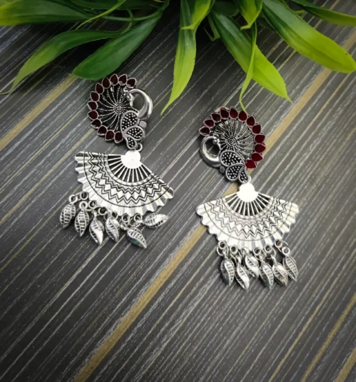 Glamaya Premium Silver Lookalike Peacock Earring Red 1 GLAM-ER-OX-10-940218-18-5