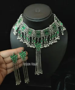 Glamaya Oxidized Afghan Choker Necklace Earring Set 5 GLAM-CN-OX-21F4-903027-35-7 Glamaya Oxidized Afghan Choker Necklace Earring Set 5 GLAM-CN-OX-21F4-903027-35-7