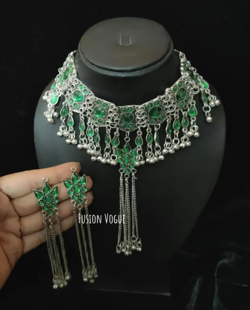 Glamaya Oxidized Afghan Choker Necklace Earring Set 5 GLAM-CN-OX-21F4-903027-35-7 Glamaya Oxidized Afghan Choker Necklace Earring Set 5 GLAM-CN-OX-21F4-903027-35-7