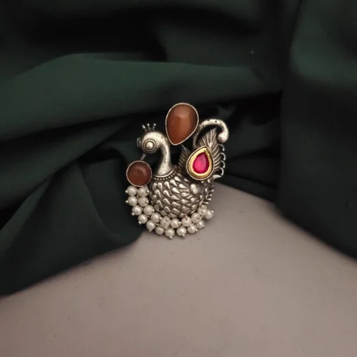 Glamaya Vintage Peacock Adjustable Ring: Indian Traditional Beauty 1 GLAM-RI-OX-21F7-754816-33-6