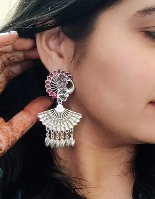Glamaya Premium Silver Lookalike Peacock Earring Red 2 GLAM-ER-OX-10-940218-18-5 Glamaya Premium Silver Lookalike Peacock Earring Red 2 GLAM-ER-OX-10-940218-18-5
