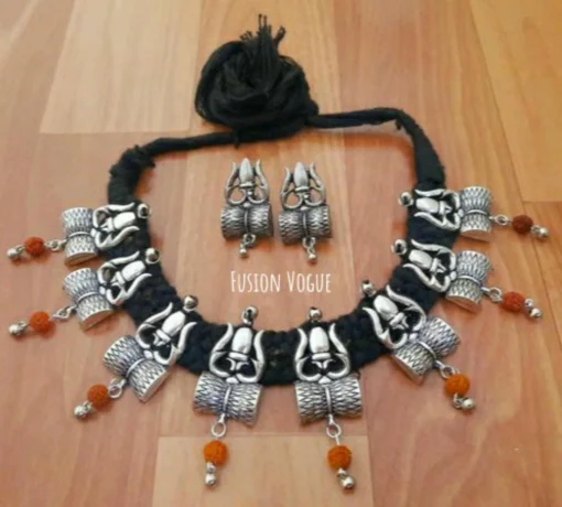 Glamaya Oxidized Trishul Thread Kolhapuri Necklace Earring Set 4 GLAM-CN-TH-70-401343-105-2 Glamaya Oxidized Trishul Thread Kolhapuri Necklace Earring Set 4 GLAM-CN-TH-70-401343-105-2
