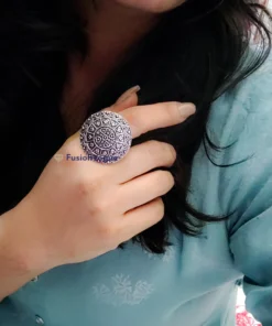 Glamaya Oxidized German Silver Adjustable Finger Ring 14 2 GLAM-RI-OX-15-668845-32-2