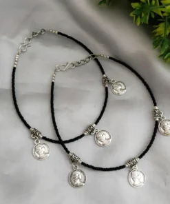 Glamaya Oxidized Black Beads Coin Nazarbattu Anklet 1 GLAM-AN-BE-20-458028-45-3