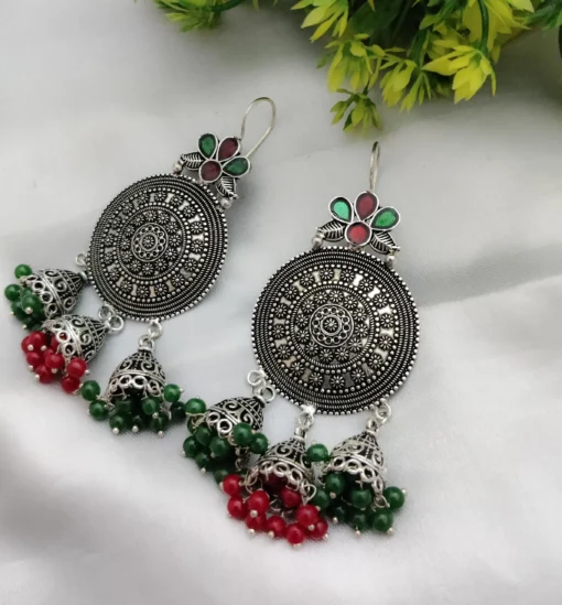 Glamaya German Silver Cute Dangle Earring Red Green 1 GLAM-ER-OX-9-903459-15-10