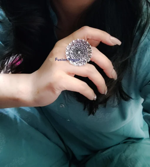 Glamaya Oxidized German Silver Adjustable Finger Ring 13 4 GLAM-RI-OX-7F5-606009-16-4 Glamaya Oxidized German Silver Adjustable Finger Ring 13 4 GLAM-RI-OX-7F5-606009-16-4