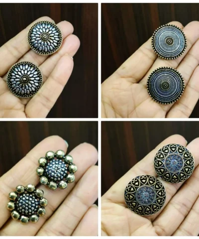 Glamaya Two Tone Oxidized Daily Wear Stud Earring 4 Pair 1 GLAM-ER-TT-53F3-365891-100-3