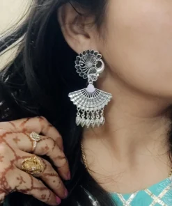 Glamaya Premium Silver Lookalike Peacock Earring Black 1 GLAM-ER-OX-25-528815-45-2