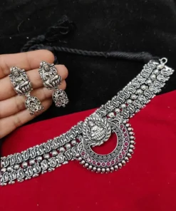 Glamaya Premium Oxidised Choker Set With Earrings 2 GLAM-CN-OX-100-514099-150-2