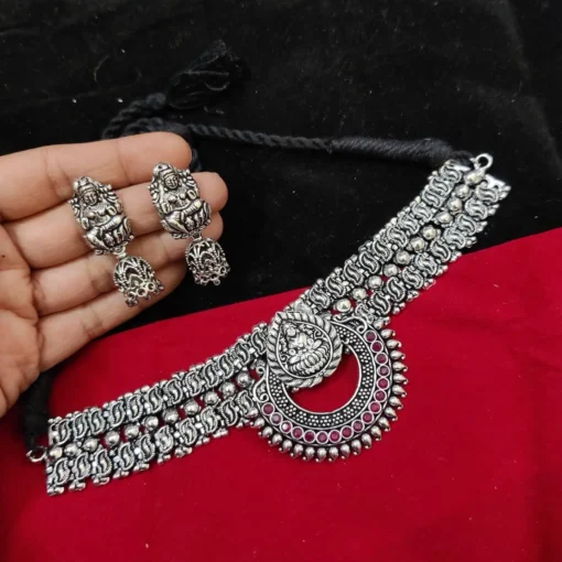 Glamaya Premium Oxidised Choker Set With Earrings 2 GLAM-CN-OX-100-514099-150-2 Glamaya Premium Oxidised Choker Set With Earrings 2 GLAM-CN-OX-100-514099-150-2