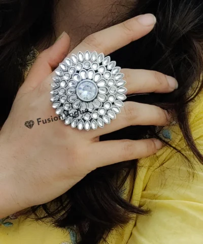 Glamaya Oxidized Jumbo Size Adjustable Ring White 2 GLAM-RI-OX-45-587204-75-2