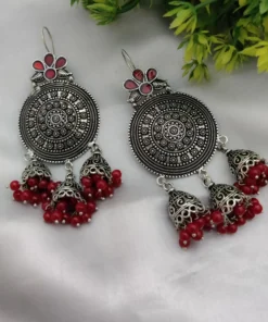Glamaya German Silver Cute Dangle Earring Red 1 GLAM-ER-OX-18-484548-30-5