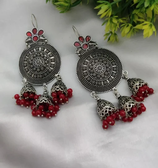 Glamaya German Silver Cute Dangle Earring Red 1 GLAM-ER-OX-18-484548-30-5